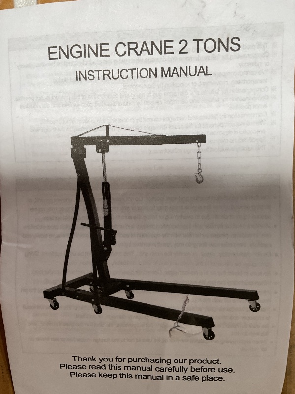 Photo 1 of **MISSING ALOT OF PARTS** GarveeTech Cherry Picker Engine Hoist, Folding Engine Crane, 2 Ton 4400lb Engine Hoist Lift, Heavy Duty Hydraulic Engine Shop Crane with 6 Casters, Telescopic Boom Hitch