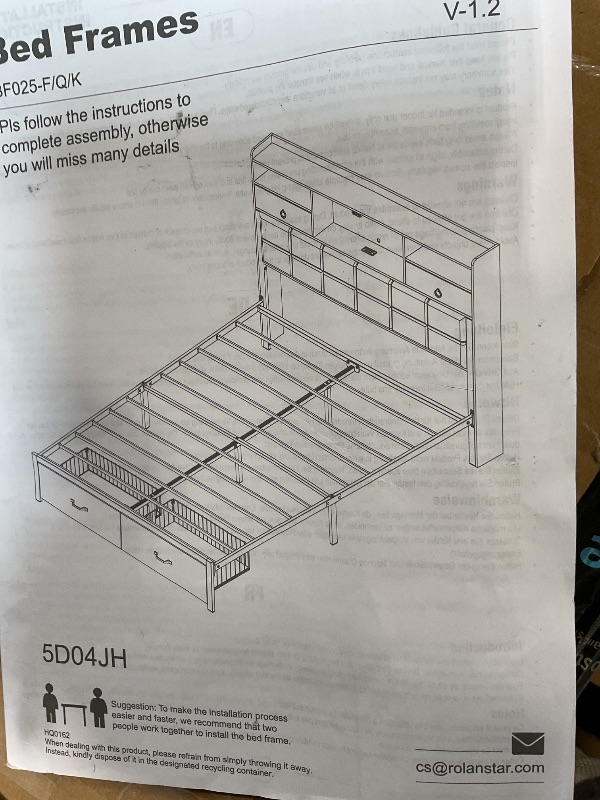 Photo 1 of **MISSING PARTS (MAYBE ASSEMBLY)/ POSSIBLY FOR PARTS** Rolanstar Bed Frame Full Size with Drawers and Charging Station, Upholstered Platform Bed with Storage Headboard and LED Light, Heavy Duty Metal Frame Support, No Box Spring Needed, Noise Free, Black