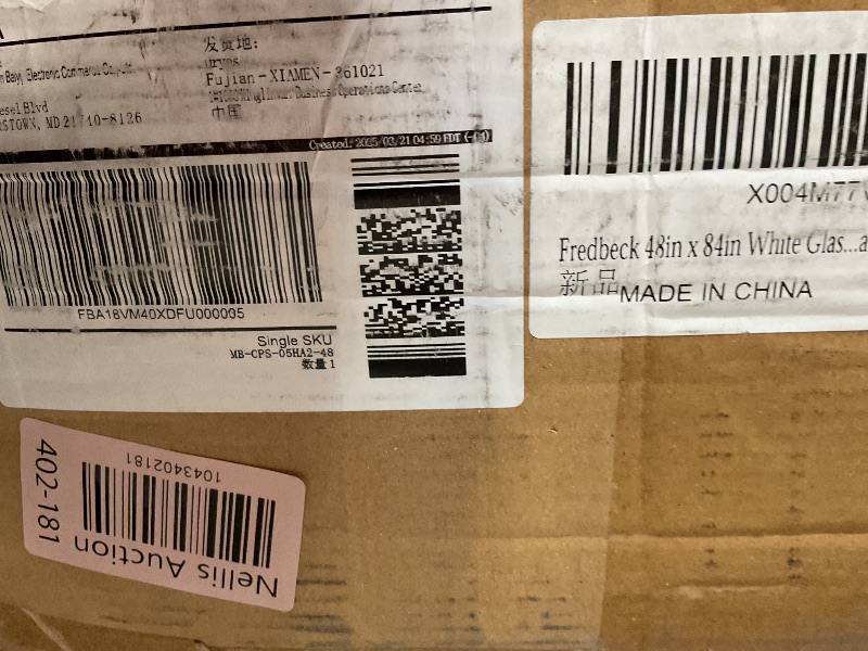 Photo 1 of **MISSING PARTS/PIECES** ALAMEDADT 48'' x 84'' Glass Barn Door and 8 Ft Brushed Nickel Hardware Kit Included, MDF White Barn Door Slab with Frosted Glass, PVC Surface, Combined with Handle and Floor Guide-Assembly Required