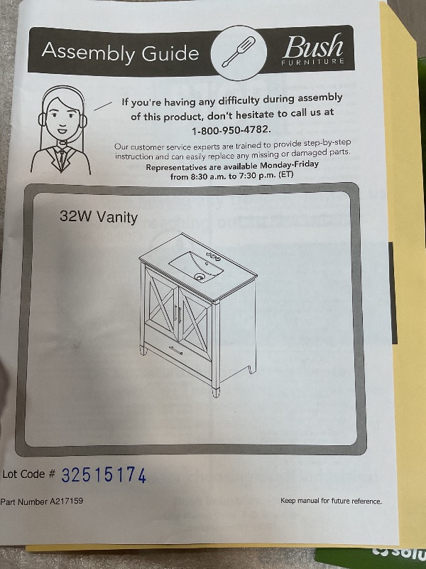 Photo 1 of **MISSING CABINET TOP & ASSEMBLY HARDWARE** Bush Furniture Key West 32W Bathroom Vanity Cabinet in Driftwood Gray