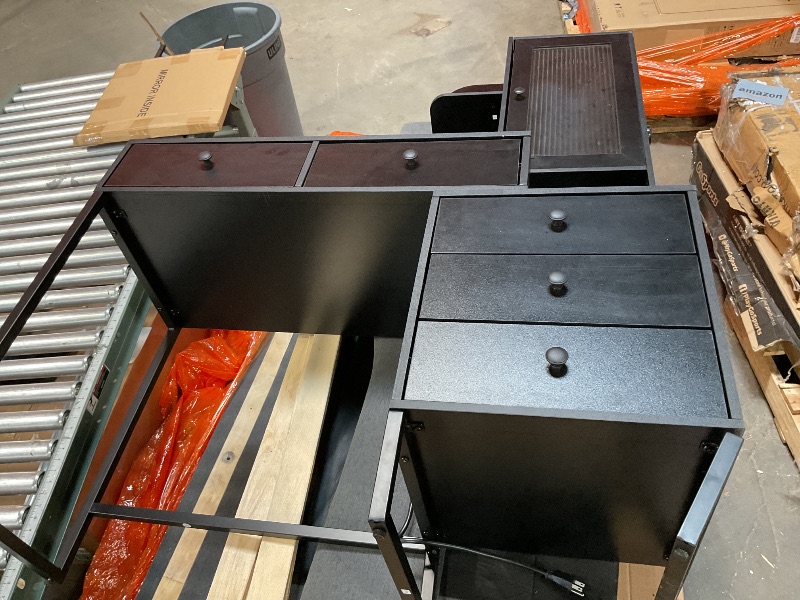 Photo 1 of **PARTS ONLY** **MISSING MIRROR** **BROKEN BASE LEG, POTENTIALLY FIXABLE** YITAHOME Vanity Desk with Mirror and Lights, Makeup Vanity with 5 Drawers, Shelves, Cabinet, Power Outlet, Dressing Table, 3-Color Adjustable Lighting, Bedroom, Ink Black