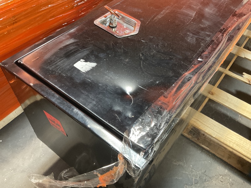 Photo 1 of Buyers Products 1703020 Black Steel Topsider Truck Box With T-Handle Latch, 18 x 16 x 96 Inch, Truck Tool Box For Storage And Organization, Lockable Tool Chest For Work Trucks

**minor scuffs, scratches, and dents**