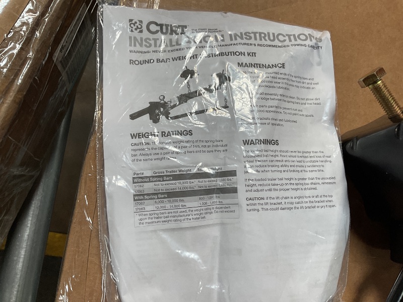 Photo 1 of *USED*CURT 17062 Round Bar Weight Distribution Hitch with Integrated Lubrication and Sway Control, Up to 10K, 2-in Shank, 2-5/16-Inch Ball, Black