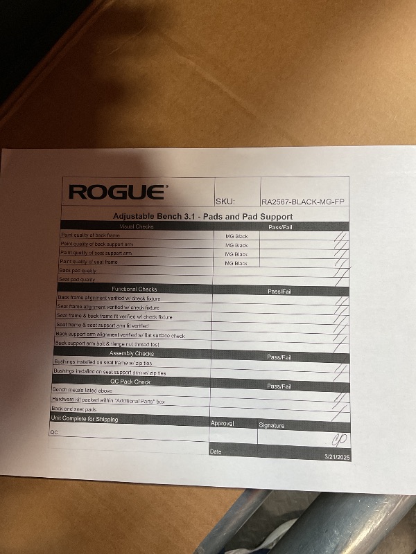 Photo 1 of * ONLY BOX 2 OF 2 * ROGUE ADJUSTABLE BENCH 3.1