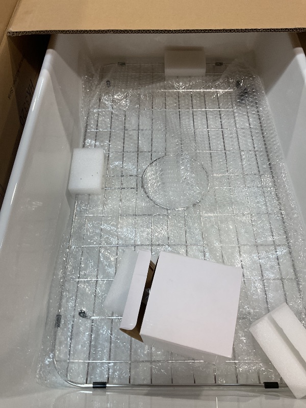 Photo 1 of 33 inch White Farmhouse Sink, Hausinluck Fireclay Apron Front Farm Kitchen Sink Farmhouse Ceramic Porcelain Single Bowl Deep Large Capacity Kitchen Sink with Stainless Steel Grid and Strainer