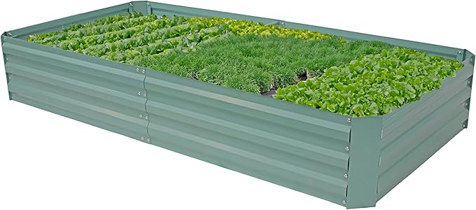 Photo 1 of Sunnydaze Galvanized Steel Rectangular Raised Garden Bed - for Flowers, Plants, and Vegetables - Green - 4 x 8 ft
