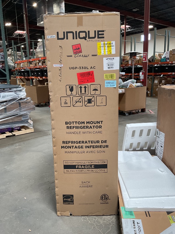 Photo 1 of Unique Appliances UGP-330L B AC Classic Retro Refrigerator Electric Bottom-Mount Fridge with Intuitive Control Panel, 4 Glass Shelves, and 3 Freezer Drawers, Frost-Free, 12 cu./ft, Midnight Black