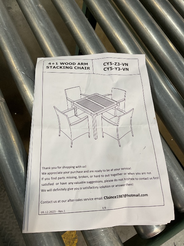 Photo 1 of **TABLE ONLY**Shintenchi 5 Piece Patio Dining Set, Wicker Patio Conversation Set with Wooden Table Top, Outdoor Table and Chairs with Soft Cushions for Backyard, Deck and Garden, Grey Wicker