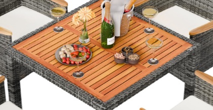 Photo 1 of **TABLE ONLY**Shintenchi 5 Piece Patio Dining Set, Wicker Patio Conversation Set with Wooden Table Top, Outdoor Table and Chairs with Soft Cushions for Backyard, Deck and Garden, Grey Wicker