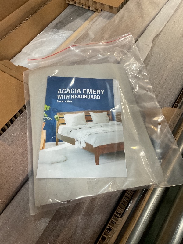 Photo 1 of Acacia Emery Bed Frame with Headboard 100% Solid Wood Platform Bed, Scandinavian Bed Style with All Mattresses, Non-Slip and Noise-Free, 30 Mins Assembly, Queen Size Bed Frame, Americano