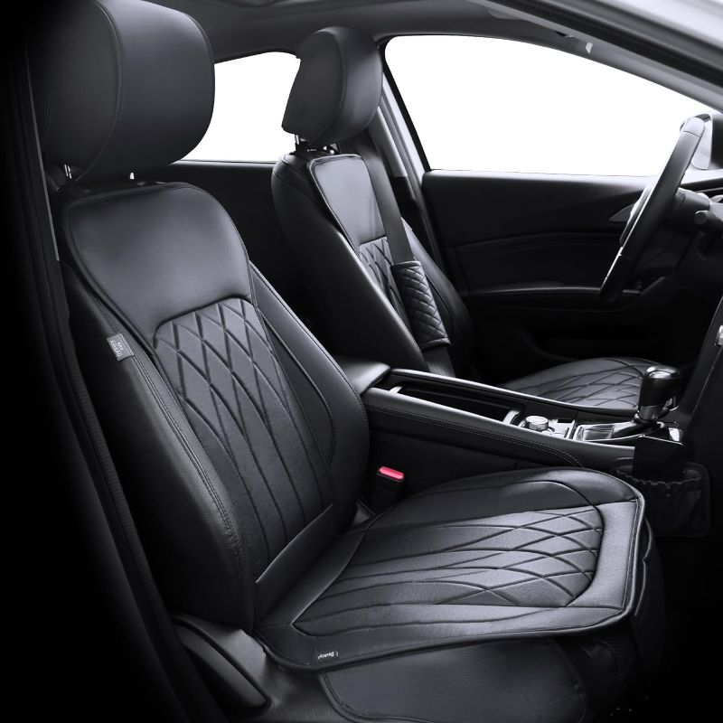 Photo 1 of Elantrip Front Seat Covers Waterproof Leather Car with Shoulder Protection & Organizer Pockets - Universal Fit for Cars, SUVs, Trucks - Black (1 Pair)
