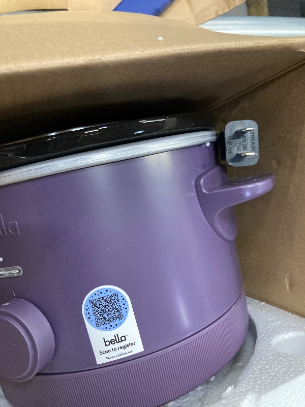 View 2 of bella 1.5 Qt Slow Cooker with 3 Heat Manual Control, EverGood™ Ceramic Nonstick Coating, Dishwasher Safe Stoneware Pot and Tempered Glass Lid, Tangle Free Cord Wrap & Cool Touch Handles, Plum