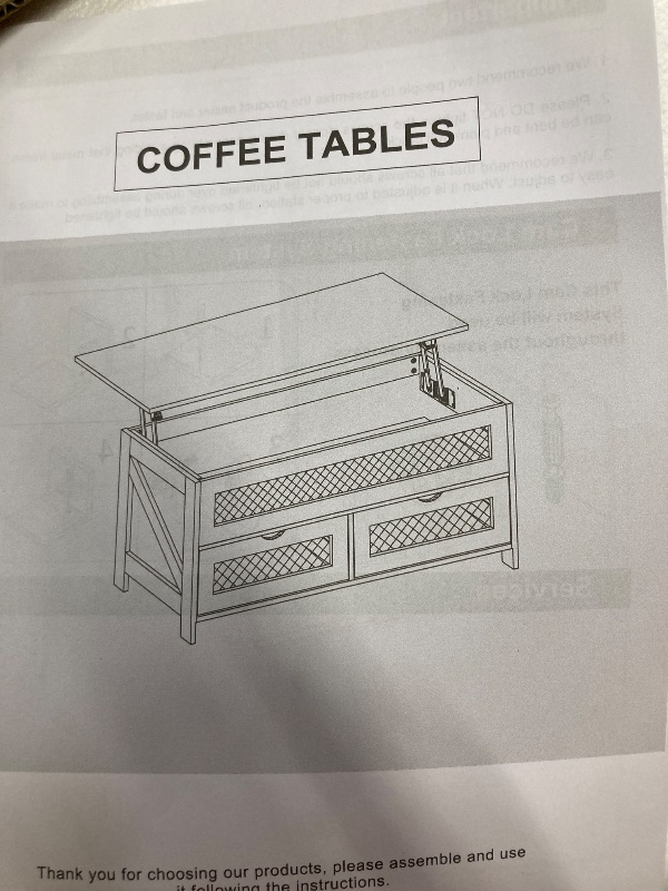 Photo 1 of  Lift Top Coffee Table with Storage, Farmhouse Coffee Tables for Living Room, Square Coffee Table with Large Hidden Compartment & 2 Drawers & Adjustable Shelves,