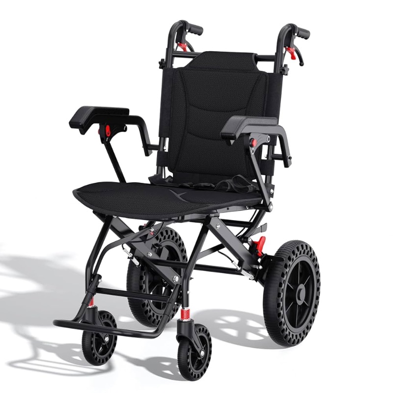 Photo 1 of ”D Seat Wheelchairs for Adults Transport Chair Lightweight Foldable with Telescopic Handle, Portable Folding Travel Wheel Chairs for Seniors?” Rear Wheel