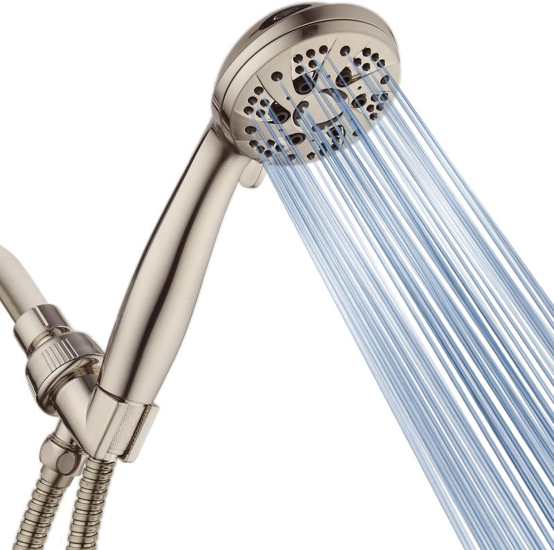 Photo 1 of  6-Setting Full Brushed Nickel Handheld Shower Head with Stainless Steel Hose