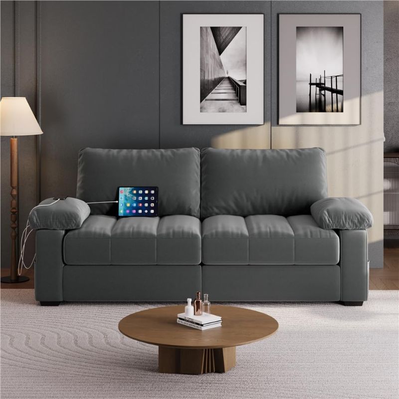 Photo 1 of ***HALF OF COUCH****Yaheetech 79" Velvet Couch, Comfy Sofa with Pocket Coils, Deep Seat, Storage Pockets and USB Ports, 2 Seater Modern Loveseat Sofas with Removable Cover, Pillow Top Arms for Living Room Apartment Gray