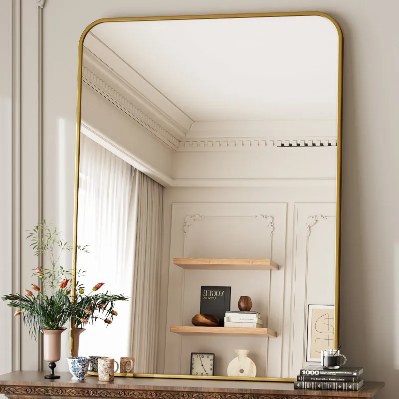 Photo 1 of BEAUTYPEAK 30"x40" Wall Mirror Rounded Corners Hanging Vanity Mirror Gold
