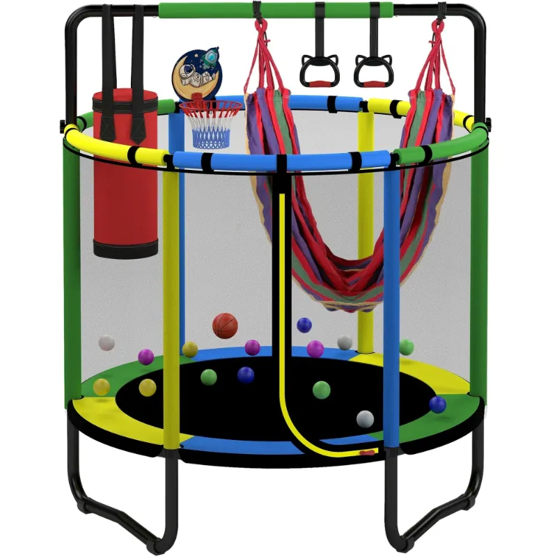 Photo 1 of ***PARTS ONLY***
Mini Round Trampoline for Kids with Basketball Hoop, SEGMART 55'' Indoor Outdoor Toddler Trampoline with Enclosure Net, Swing, Sandbag, Ring, Ocean Balls, Small Trampoline Gift for Boys Girls, Green
