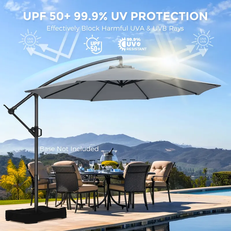 Photo 1 of 10ft Cantilever Patio Umbrella,360-Degree Rotation Hanging Offset Market Outdoor Sun Shade for Backyard,Deck,Poolside,Easy Tilt,Gray
