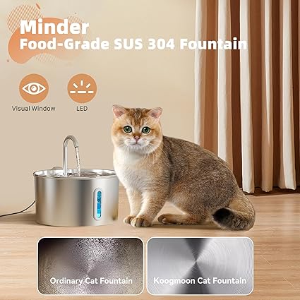 Photo 1 of at Water Fountain Stainless Steel: 2.2 L Cat Fountain for Drinking - Automatic Pet Water Fountain for Cats Inside - Metal Cat Dog Water Dispenser Bowl with Faucet Water Level Window Ultra Quiet Pump