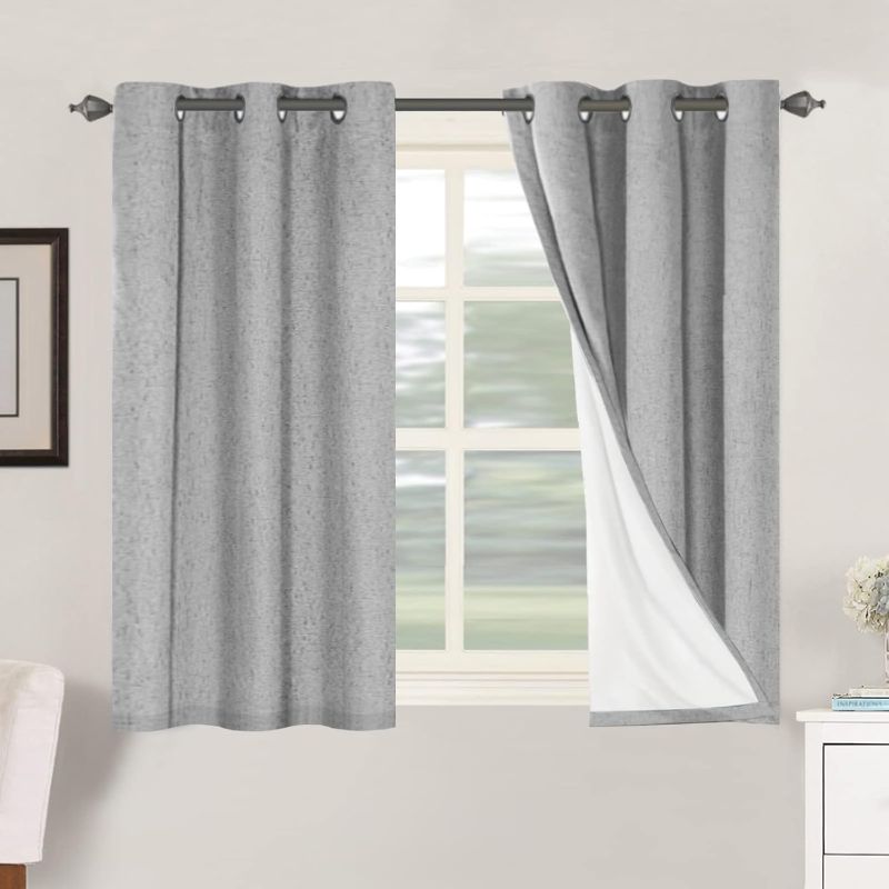 Photo 1 of ***2 PACKS/TOTAL 4 PANELS**H.VERSAILTEX Primitive Linen Curtains 100% Blackout Curtain Drapes Burlap Curtains with White Thermal Insulated Liner, Grommet Top Drapes Living Room/Bedroom (2 Panels, 42 x 45 Inch, Dove Gray) 
