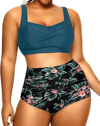 Photo 1 of Aqua Eve Two Piece Women's Tankini Swimsuits Blouson Swim Tank Top with Shorts Modest Bathing Suit