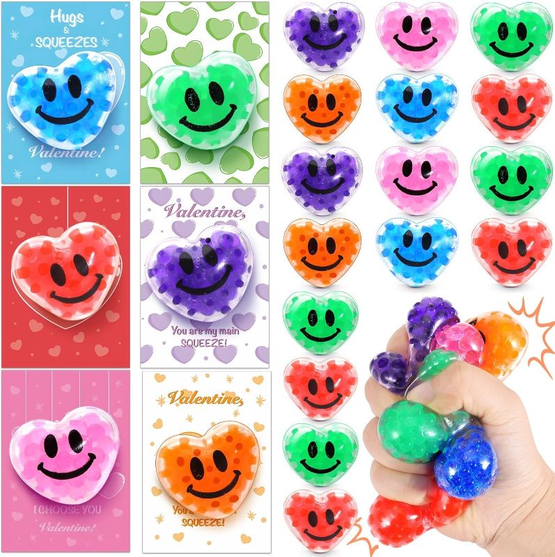 Photo 1 of ***NOT HEART SHAPED, BALLS*** 24 PCS Valentines Stress Ball with CardsStretchy Balls Valentine SquishiesToys for Kids Exchange Gifts Valentines Fidget Squeeze Toys Classroom Favors Party Supplies