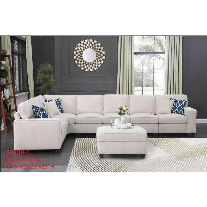 Photo 1 of ***MISSING BOXES/ONLY THE RIGHT ARM CHAIR PIECE/INCOMPLETE SET**Devion Furniture 8-Piece Upholstered Modern Chenille Sectional in Beige
