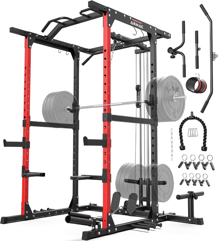 Photo 1 of ***BOX 2 OF 3 ONLY/INCOMPLETE SET**ARMAC Power Cage,1500lbs Multi-Function Power Rack with Adjustable Cable Crossover System and More Training Attachment (red)