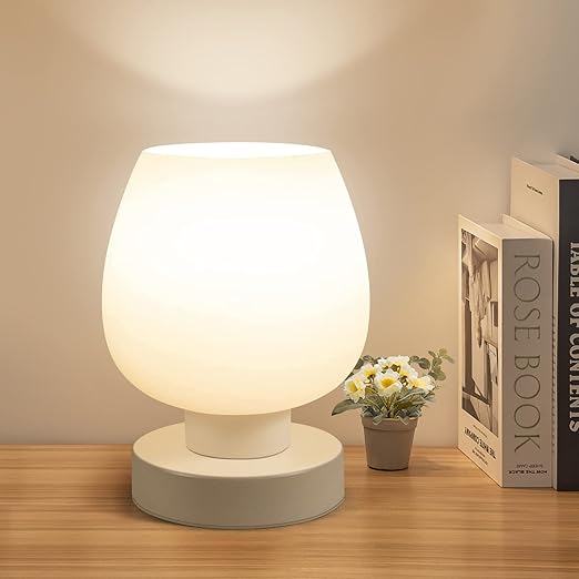Photo 1 of ***flower shape*** Touch Bedside Table Lamp - Modern Small Lamp for Bedroom Living Room Nightstand, Desk lamp with White Opal Glass Lamp Shade, Warm LED Bulb, 3 Way Dimmable, Simple Design Valentines Day Gifts for Her