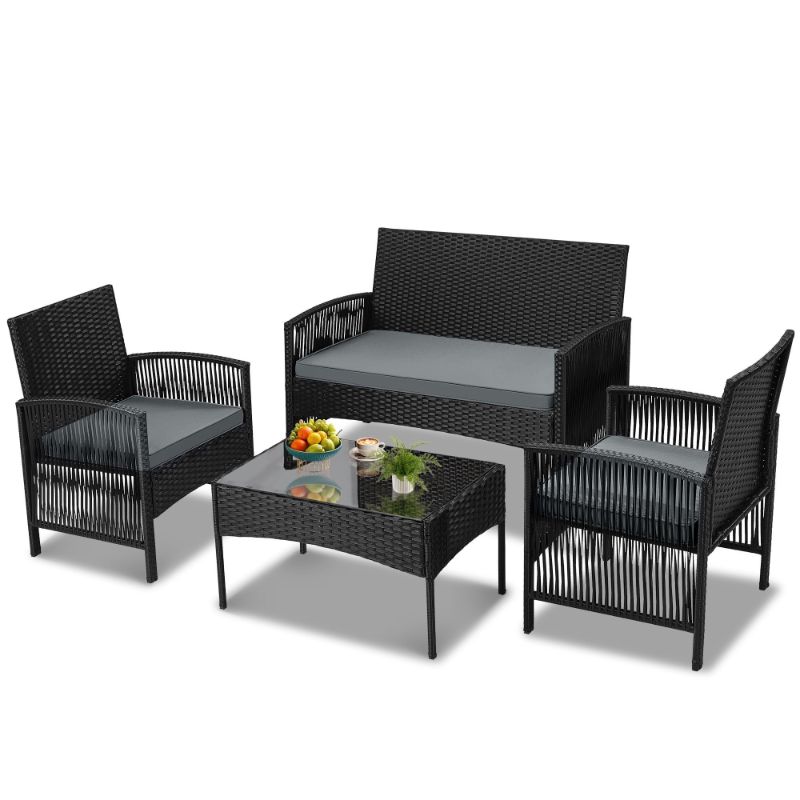 Photo 1 of * ** see comment***Outdoor Patio Conversation Set, Segmart 4 Pieces Rattan Sofa Set Cushioned Sofa & Charis, Deck Porch Poolside Furniture Table Set for 4, Gray
