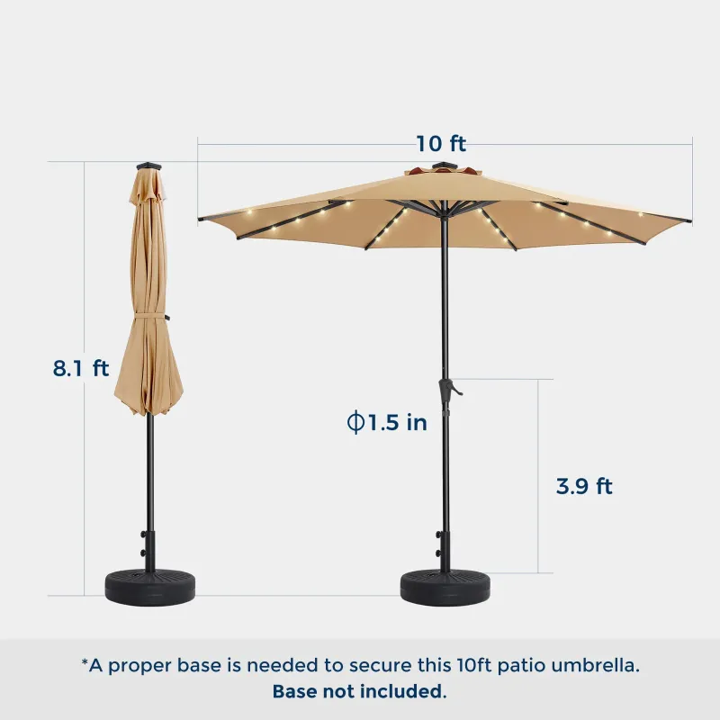 Photo 1 of 10ft Solar Polyester 32 LED Lighted Patio Umbrella with Tilt Adjustment and UV-Resistant Fabric,for Garden,Deck,Backyard,Pool and Beach
