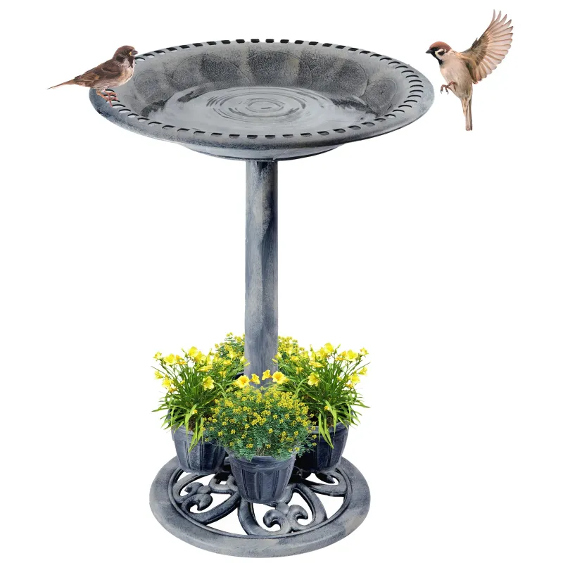 Photo 1 of 
OBENSKY Bird Bath With 4 Planters 28" Height Pedestal Antique Outdoor Garden Decor Vintage Yard Art (Gray)