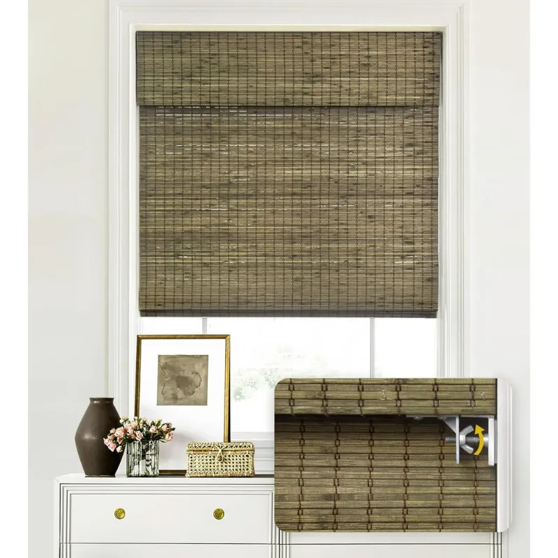 Photo 1 of 
LazBlinds No Tools No Drill Cordless Bamboo Roman Shades, Privacy Window Treatment, Roll Up Bamboo Blinds for Window 46'' W x 64'' H, Driftwood