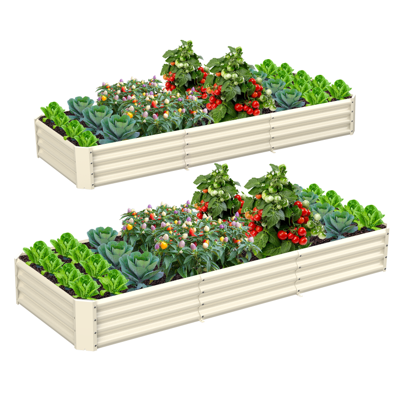 Photo 1 of 
2 Pack 8x3x1ft Galvanized Raised Garden Bed Metal Above Ground Planter Box Kit Outdoor for Vegetables Flowers Herbs, (Light Ivor)