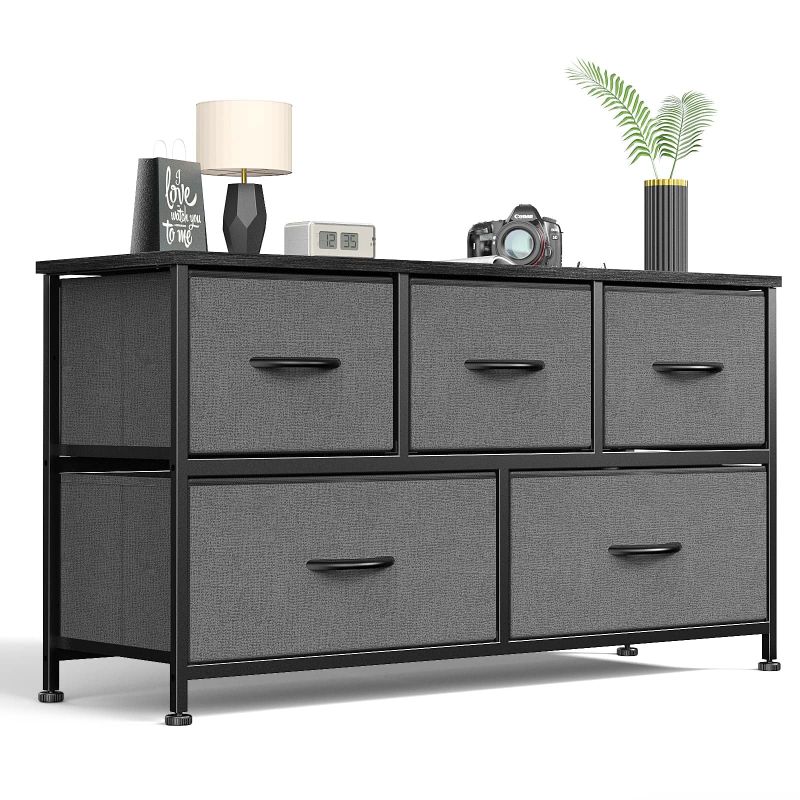 Photo 1 of 
Dresser for Bedroom 5 Fabric Drawers Dresser Clothes Cabinet Storage Organizers and Wood Top Surface Table for TV, Chest of Drawers for Bedroom, Living Room, Hallway, Porch Organization