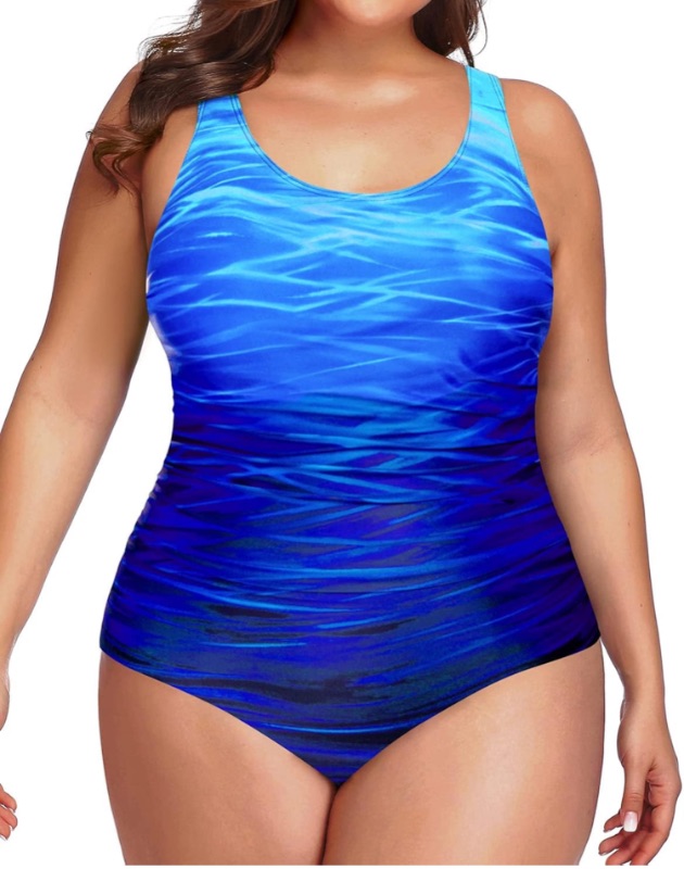 Photo 1 of Daci Women Plus Size One Piece Swimsuit Athletic Tummy Control Ruched Bathing Suit with U-Back