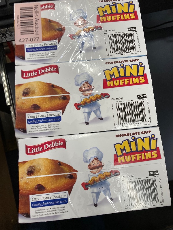 View 2 of 3 Pack Little Debbie Chocolate Chip Mini Muffins, 20 Mini Muffins in 5 Pouches in each box ***(BB:4/19/2025)***