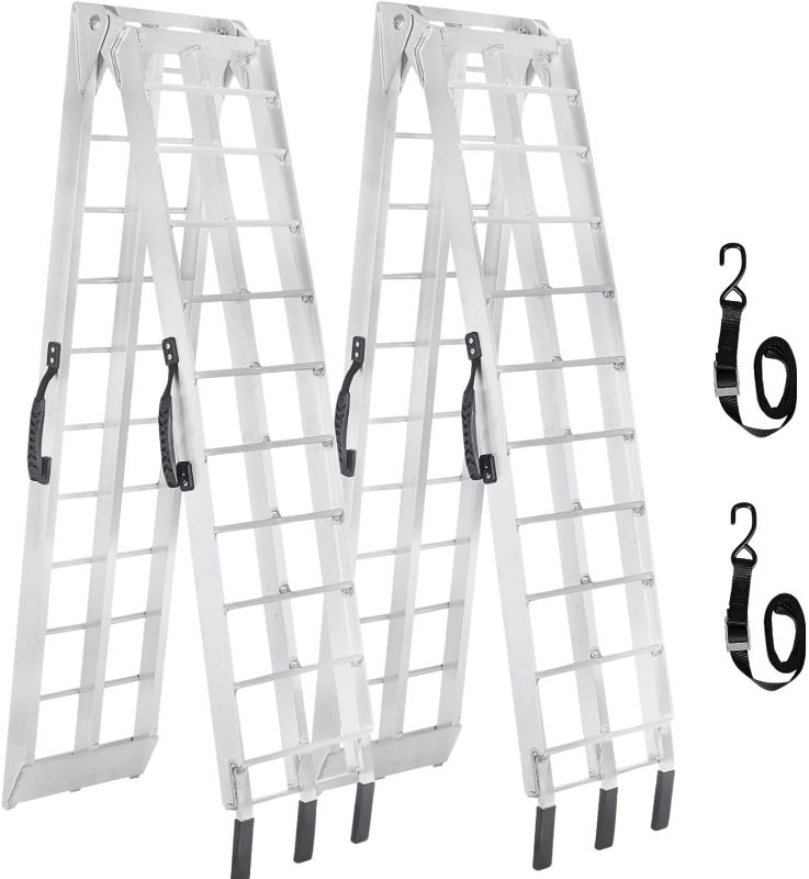 Photo 1 of Aluminum Loading Ramps – 1500 Lbs Capacity, 7.5ft Folding Ramp for Pickup Trucks, ATVs, Lawn Mowers, Tractors | 89" L x 12" W | 2 Pc Set with Load Straps & Handle
