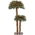 Photo 1 of Home Heritage Palm Tree 5 and 3 Foot Pre-Lit Artificial Tropical Double Christmas Tree Holiday Decor with 150 White LED Lights and Stand, Green/Brown