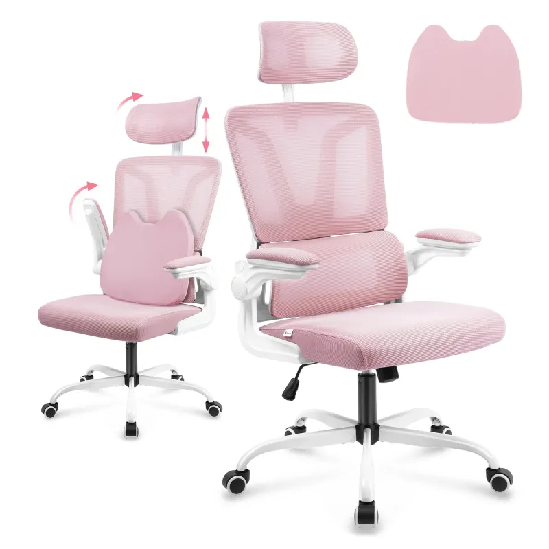 Photo 1 of *see notes*
Soontrans Ergonomic High Back Office Chair, Mesh Computer Desk Chair with Lumbar Support Flip-up Armrests, Adjustable Arms & Headrest, Pink
