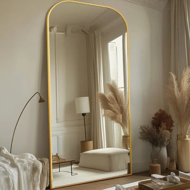 Photo 1 of Antok Floor Mirror, Arched Standing Mirror for Bedroom & Living Room, Gold