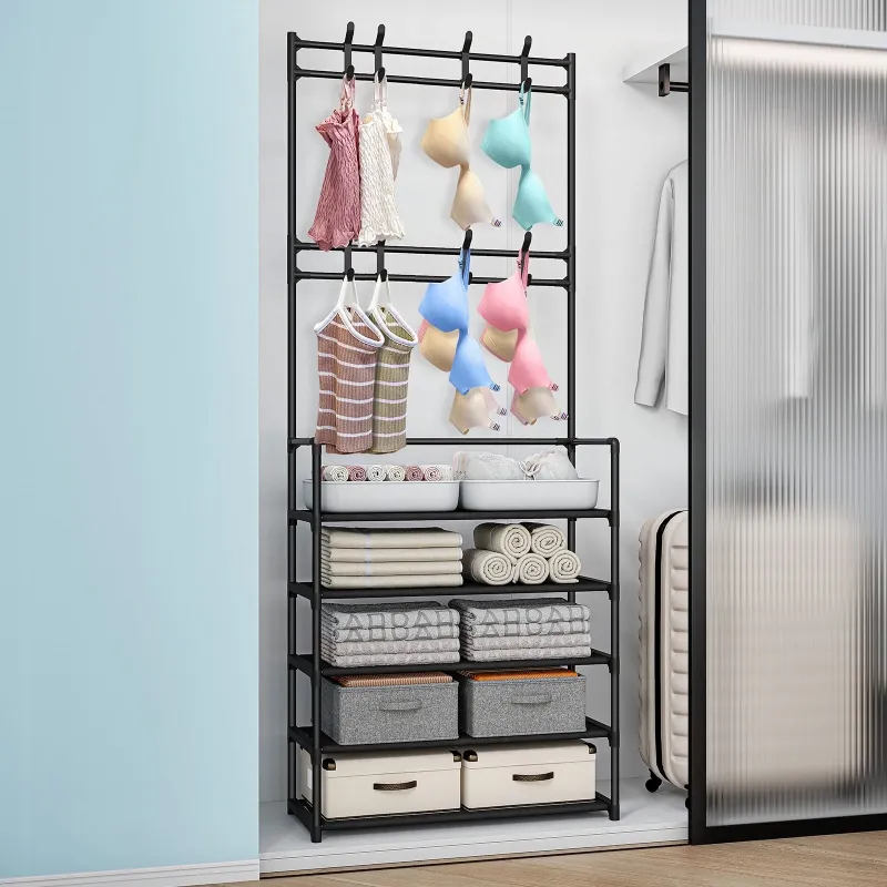 Photo 1 of 5-Tier Shoe Rack Coat Rack with 8 Hooks, Bug Hull Adjustable Storage Shelf for Entryway, Closet, Bedroom