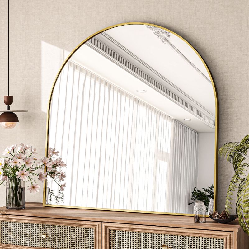 Photo 1 of BEAUTYPEAK 31"x 32" Bathroom Mirror Wall Vanity Arched Mirror, Gold