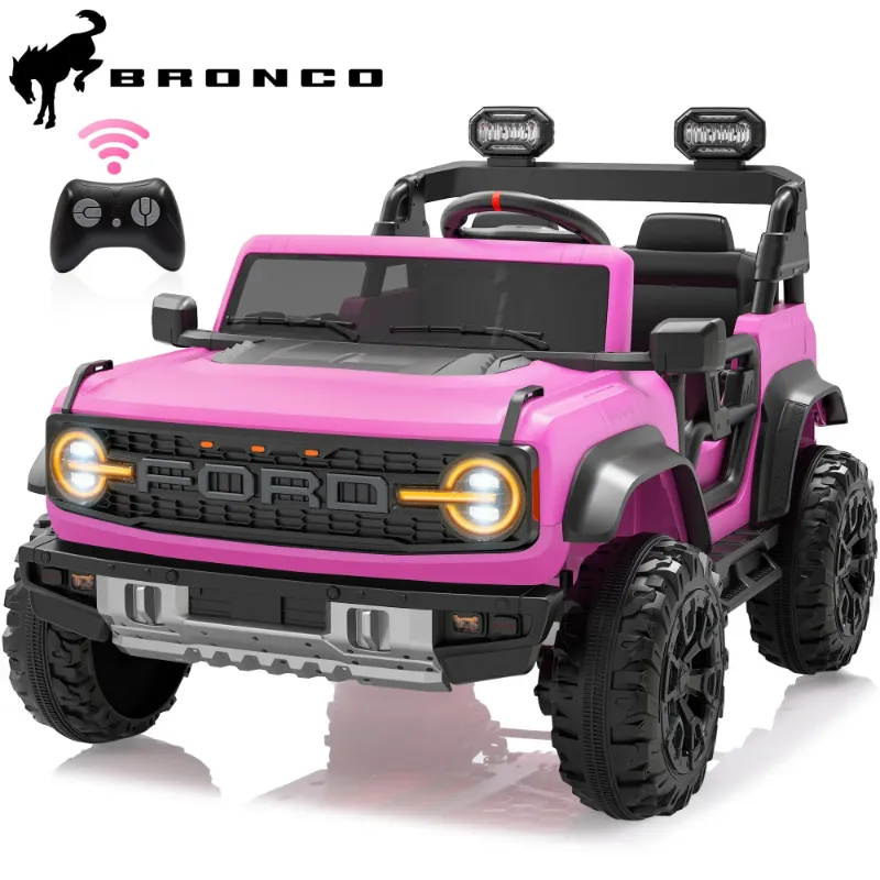 Photo 1 of 24V 2 Seater Ride on Cars for Big Kids, Licensed Ford Bronco Raptor Powered Ride on Toy Truck with Remote Control, Spring Suspension, Bluetooth, LED Light, Electric Car for Kids 3-8 Boys Girls, Pink