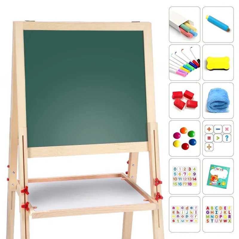 Photo 1 of Art Easel for Kids, Adjustable Magnetic Double Sided Wooden Toddler Easel with Deluxe Accessories for Ages 2-8