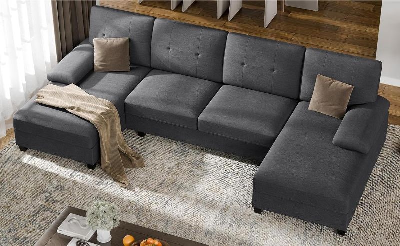 Photo 1 of NAYSAYE Sectional Couch, Convertible L Shaped Couch with Reversible Cup Holder, Modern 4 Seat Modular Couch Comfy Sectional Sofa for Living Room Bedroom Apartment, Black