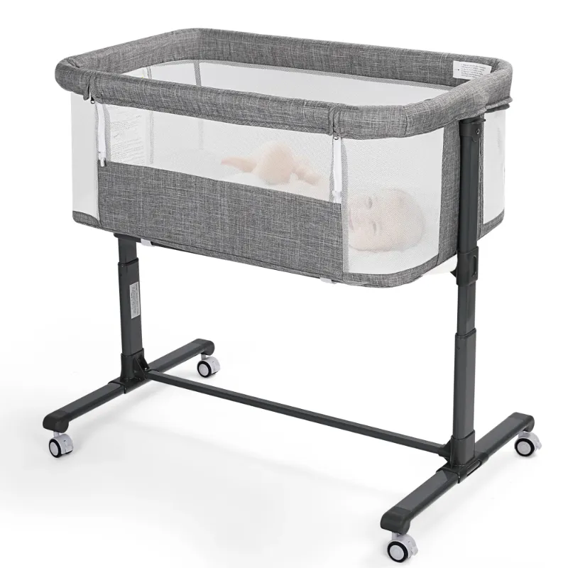 Photo 1 of AILEEKISS Baby Bassinet Bedside Sleeper, Height Adjustable Newborn Baby Bassinet with Wheels, Grey