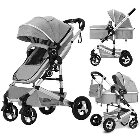 Photo 1 of AILEEKISS Baby Stroller 3 in 1 Unisex Folding Infant Carriage Bassinet Stroller for Newborn Grey
