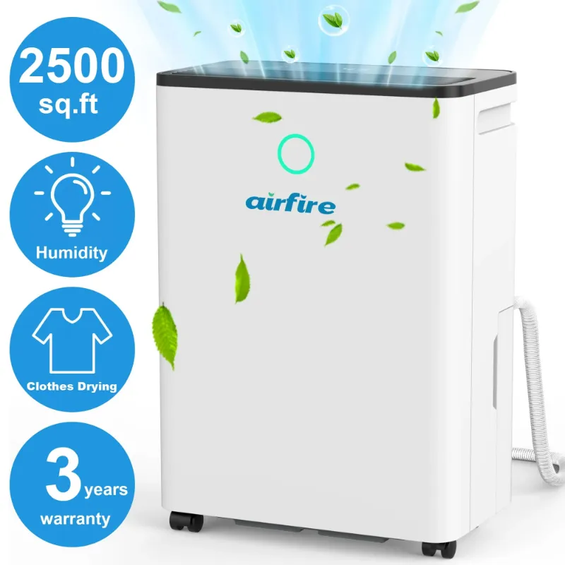 Photo 1 of Airfire Dehumidifier, 8 Pint (DOE) Dehumidifier with Drain Hose, Max 2500 Sq.Ft Dehumidifiers for Home Basement, 0.66 Gal Water Tank, Overflow Protection, Auto Defrost& Drain, Humidity Indicator
